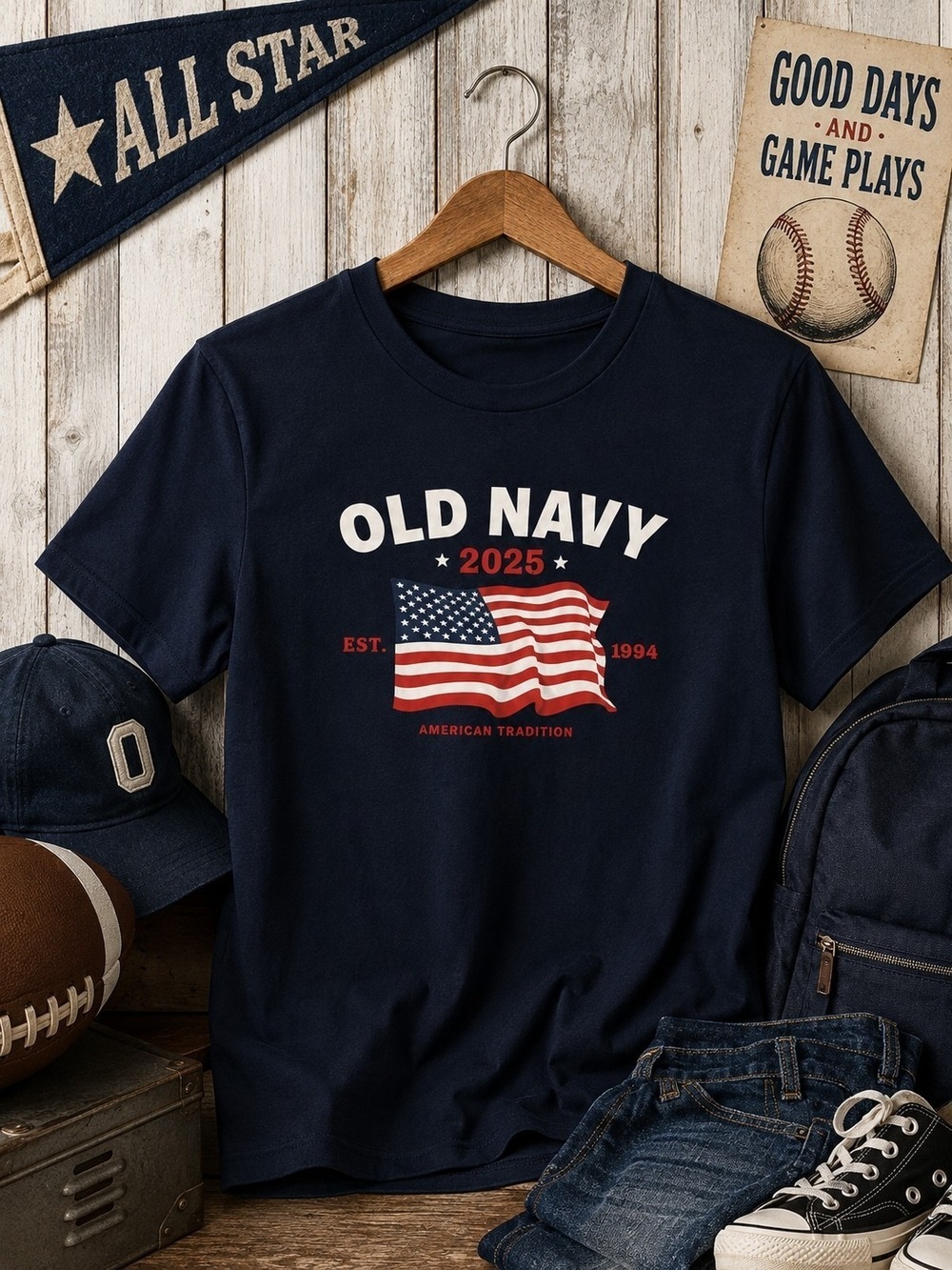 Old Navy Navy Blue Short Sleeve Tee with American Flag Graphic Size 14 Boys